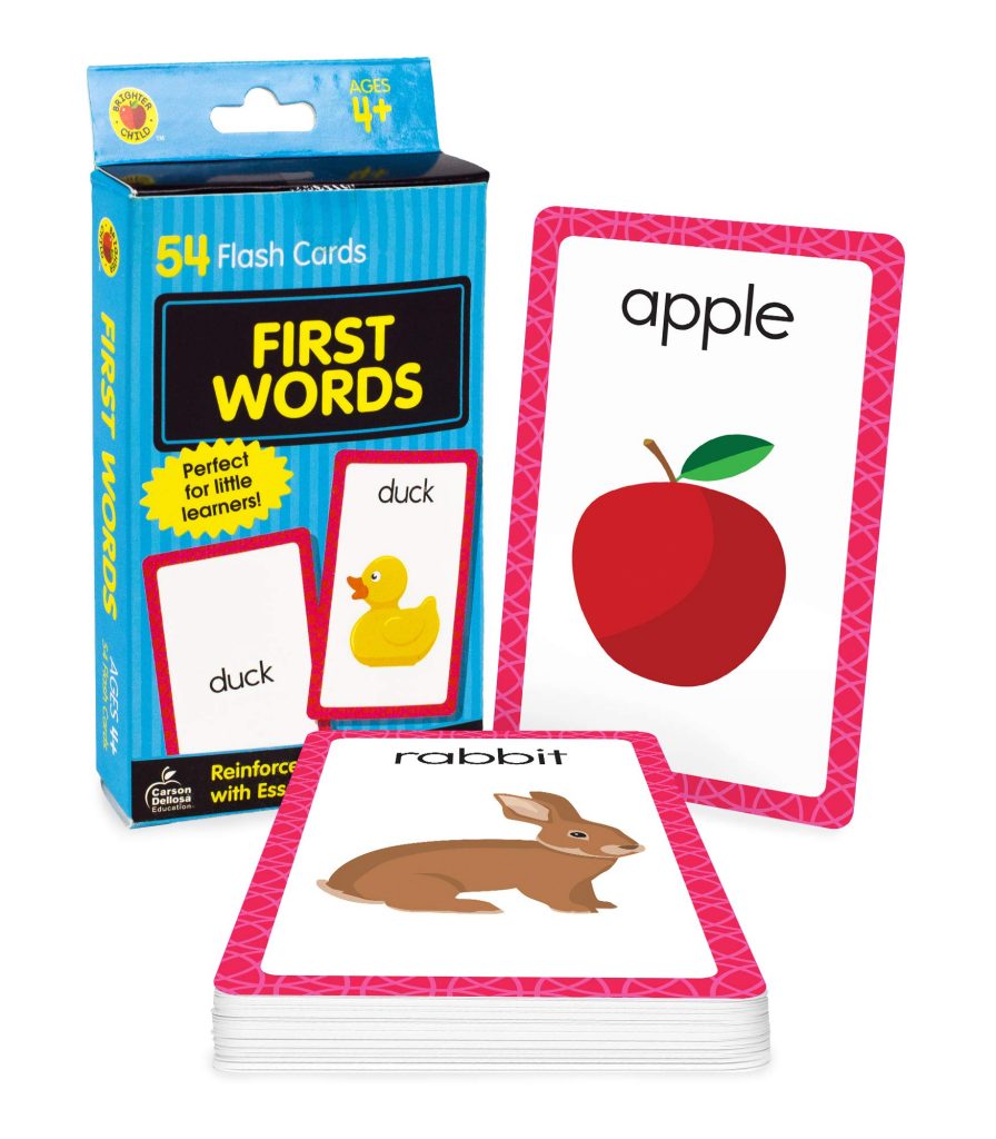 Carson Dellosa First Words Flash Cards—Double-Sided, Common Words With Illustrations, Basic Animals, Food, Objects, Phonics and Reading Readiness Practice Set (54 pc)