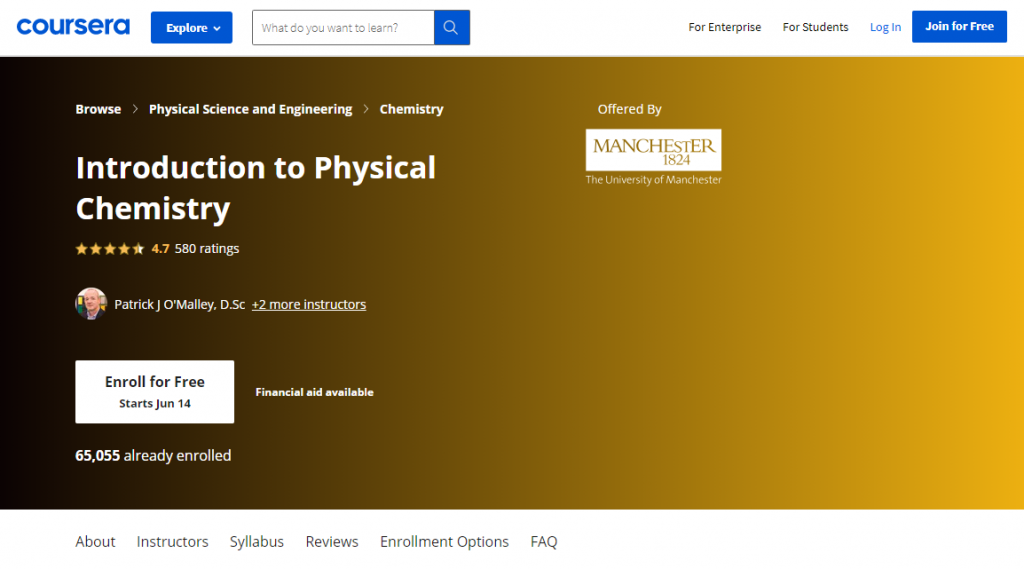 Introduction to Physical Chemistry by The University of Manchester on Coursera