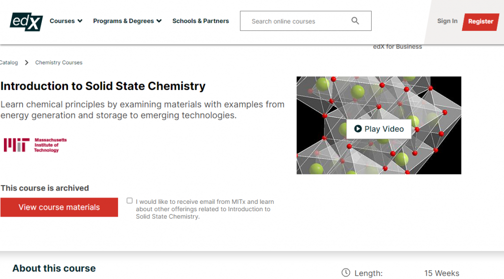Introduction to Solid State Chemistry by MIT on edX
