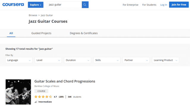 coursera learn jazz guitar lessons online