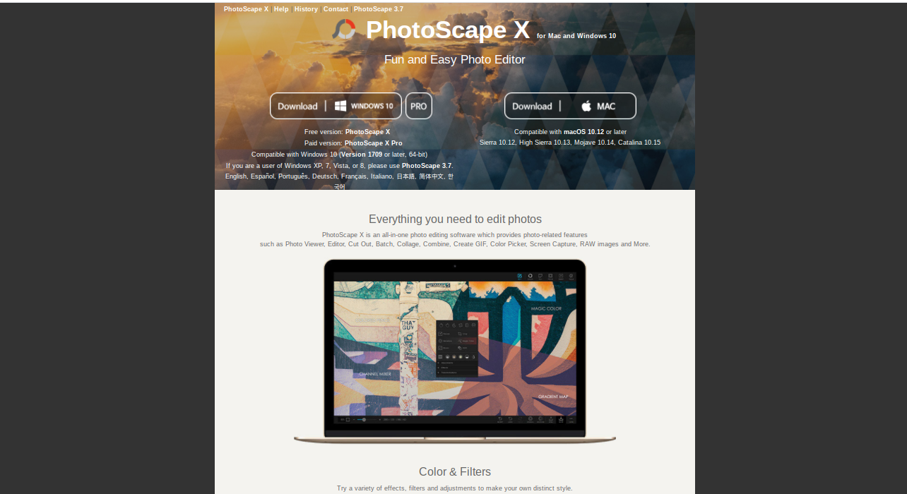 Free image editing tools online on Photoscape X.
