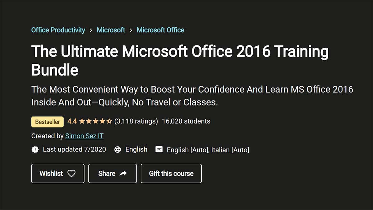 The Ultimate Microsoft Office 2016 Training Bundle (Udemy)